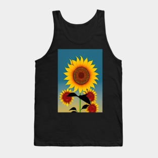 STYLISH SUNFLOWERS TEAL BACKGROUND Tank Top